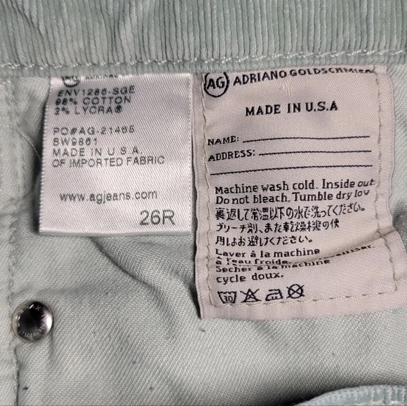 AG Adriano Goldschmiede 26 Reg Stevie Light Green Pants corduroy ankle slim stra - Picture 6 of 14